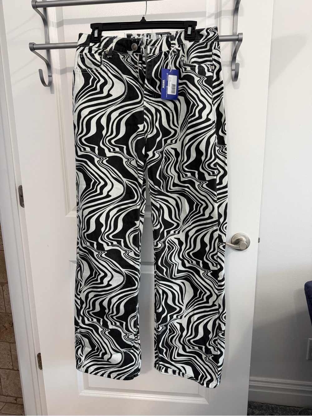 Sixth June Women's Black & White Swirl Wide-Leg Jeans